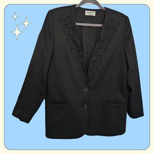 Black Two Button Collarless Embellished Careerwear Blazer Size 18 Made in USA